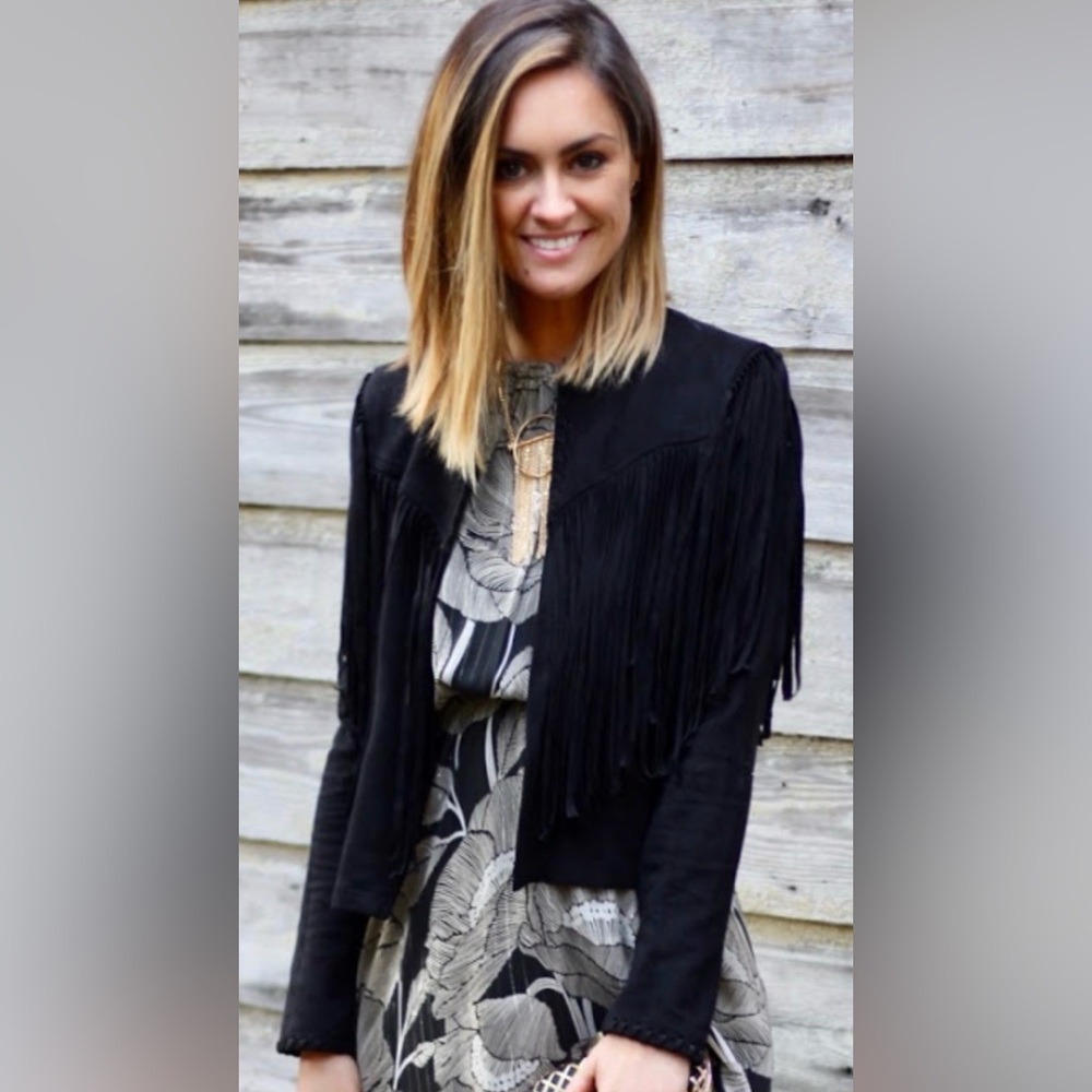 NWT Women’s Asher Joseph Jacket Black Suede Fringe Coat Size Small